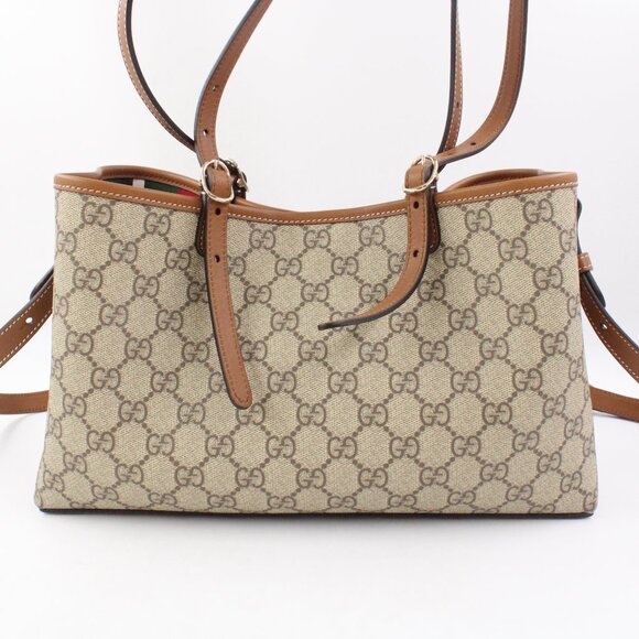 NWD Gucci GG Emblem Small Tote Bag in Beige & Dark Brown with Removable Straps - Picture 4 of 13